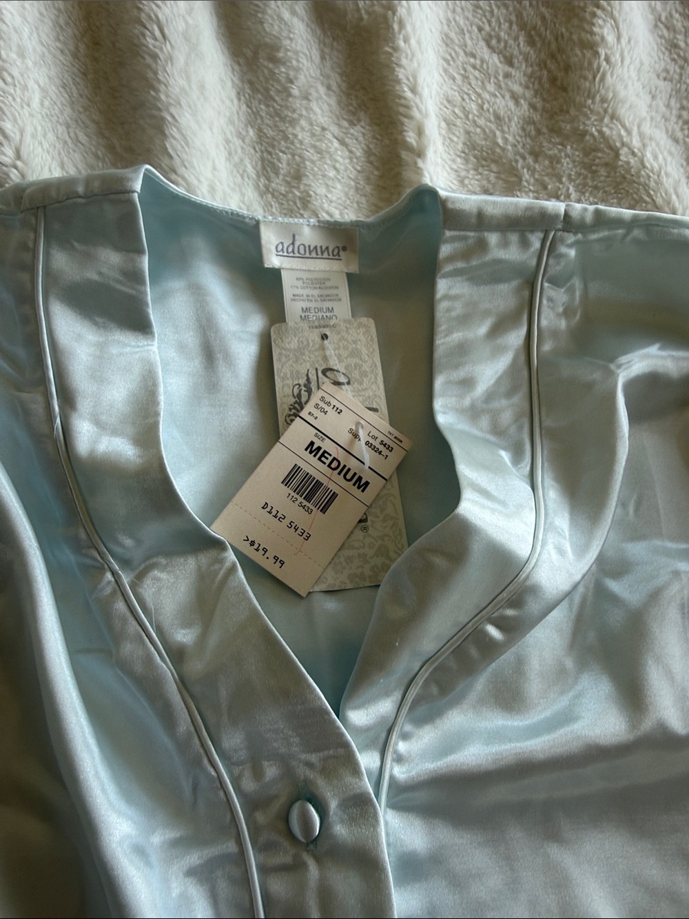Adonna Satin Pajama Top in Light Blue